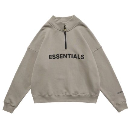 Essentials Half Zip High Collar Loose Gray Hoodie